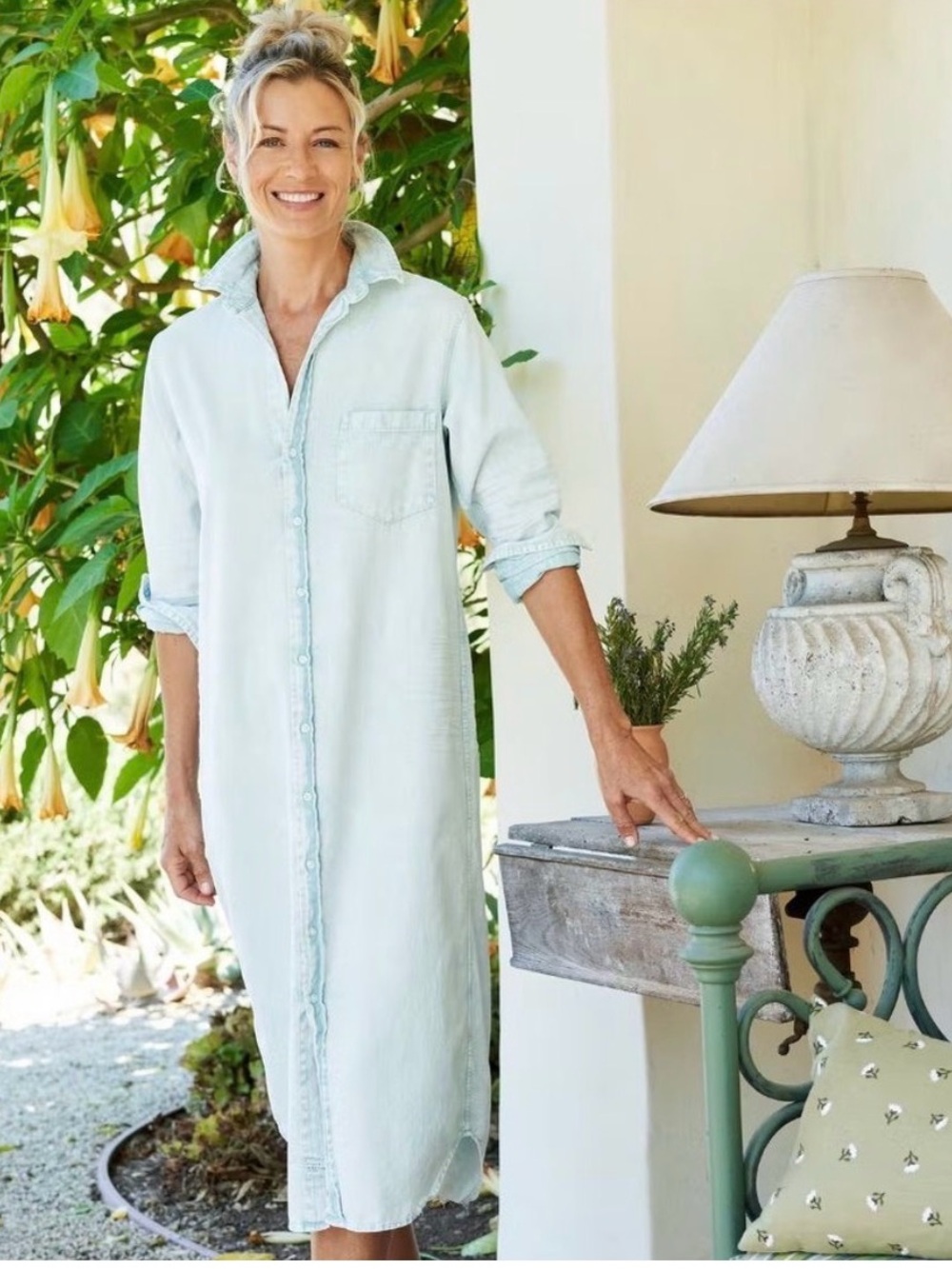 NWOT Frank & Eileen Rory Sea Foam Mineral Wash Famous Denim Long Dress Small